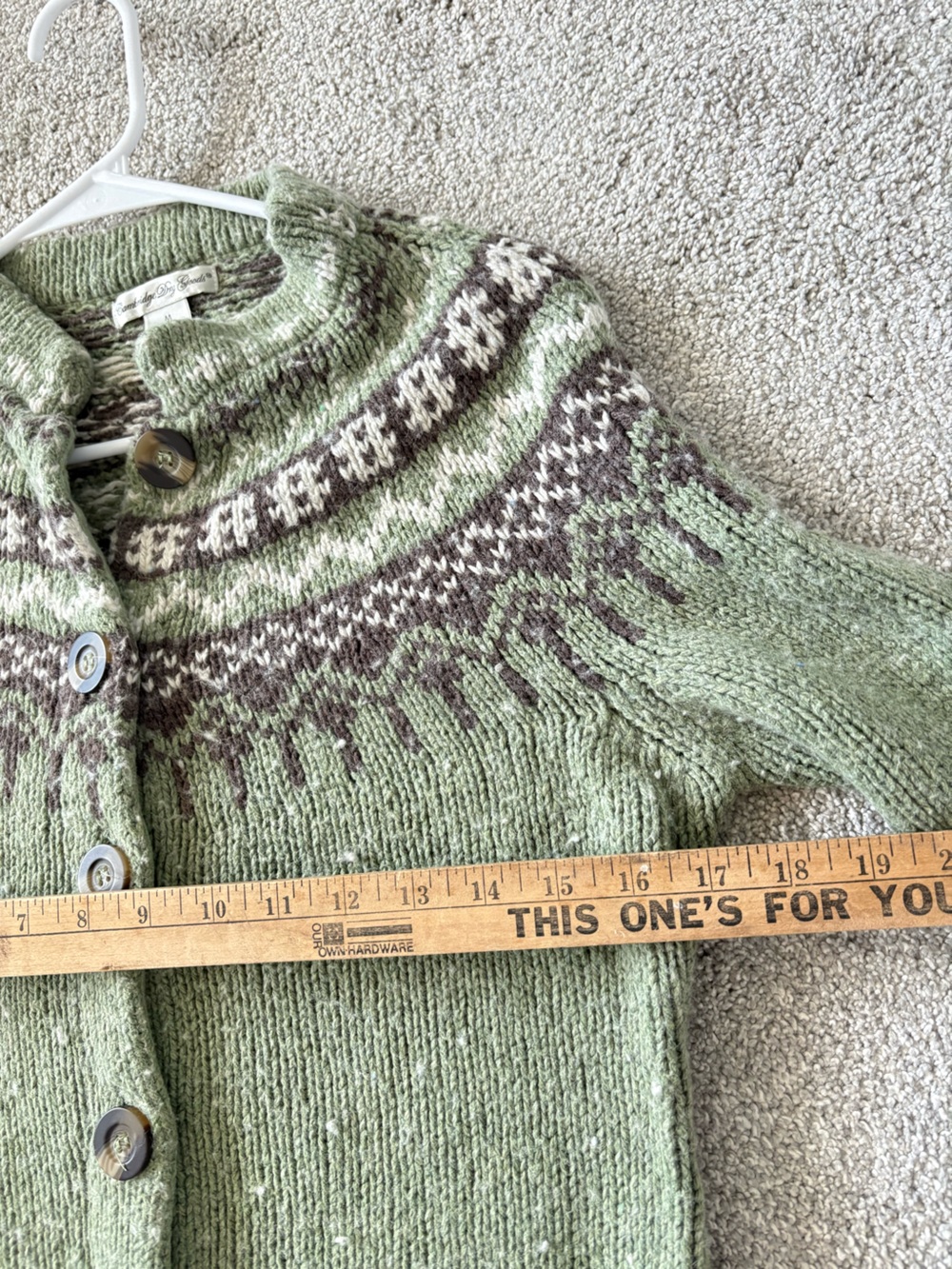 Cambridge Dry Goods Nordic Fair Isle Cardigan Sweater Green Wool Blend Sz M - Picture 5 of 7